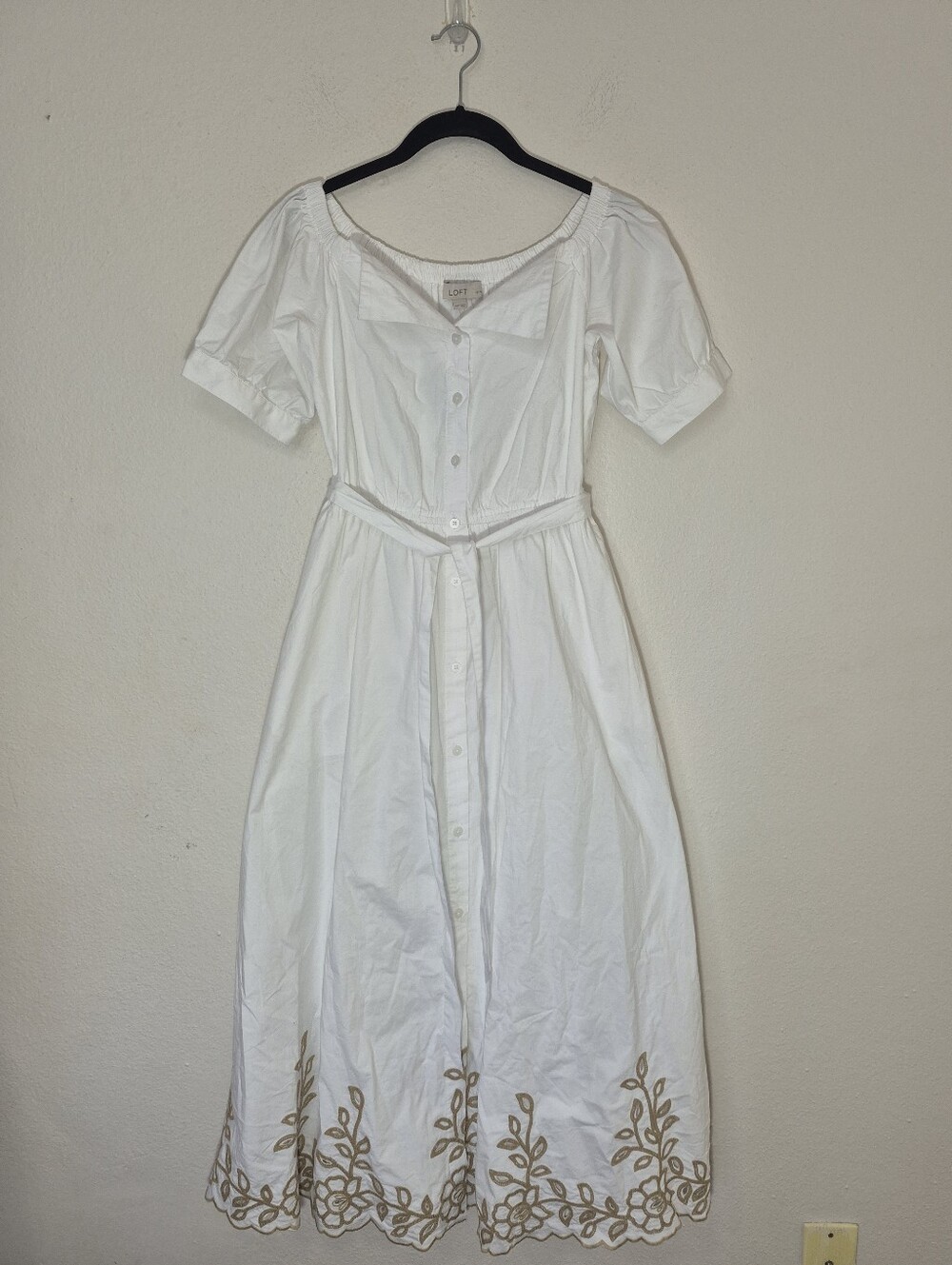 LOFT Petite Off The Shoulder Midi Pocket Shirtdress